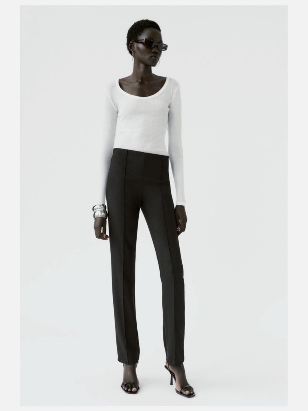 Zara Black High-Rise Zippered Slit Legging Trousers Size XS